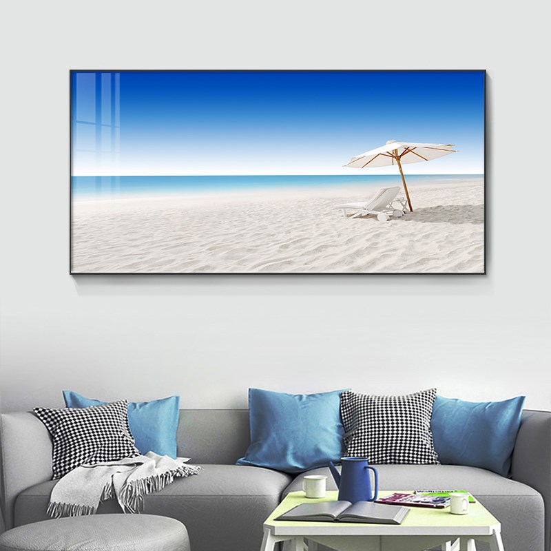 蓝色大海滩夏季椅子客厅装u饰画沙发背景墙画卧室床头挂画餐厅风
