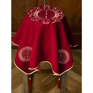 红盖头新娘秀禾服级中式结婚凤冠霞帔刺绣红色蒙头纱巾缎面流苏
