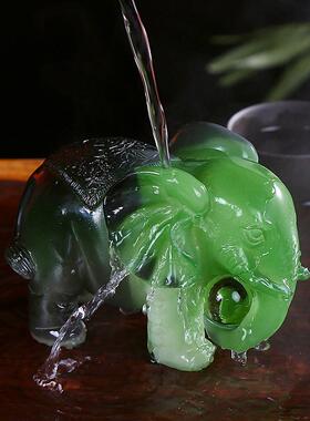 茶具小摆件茶宠变色象装饰品创意装饰配件如意象摆设茶台树脂茶玩