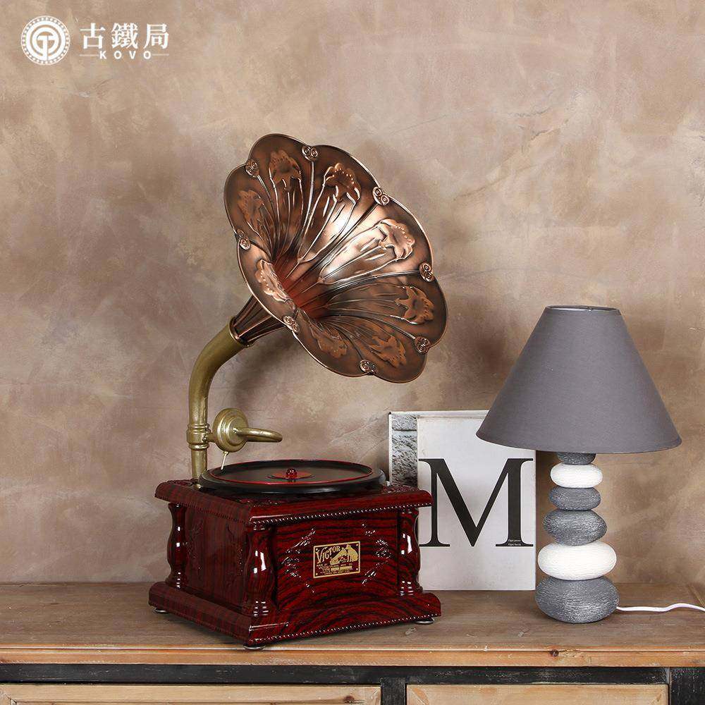 家用留铁艺留机声摆件复古怀旧红色声机模型创棕意935仿真工艺品