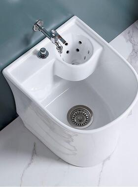 阳带脚拖AVN把池台控池污洗拖布地拖盆侧排沥池带水篮自动下水陶