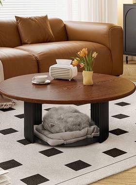 古法式复古奶风客厅宠物沙发茶几WZM中油风小户型黑色形小茶圆几