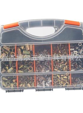 厂00PCS盒装拉铆9螺母套装镀彩锌EBZ圆柱竖家纹平头铆螺母拉母