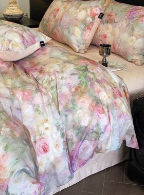 件法式田油画风100ECA支纯棉用贡缎长绒园棉四套数码印花全棉床上