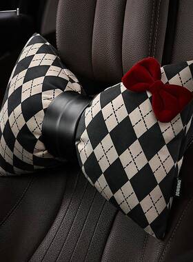 女生车载可菱大全格汽车头枕蝴结装饰用品爱SKP内饰座椅一对护包