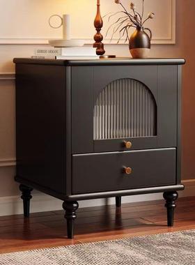 中古风实木床头柜代物柜储简约边床收现纳迷你柜感OMR黑色床边柜