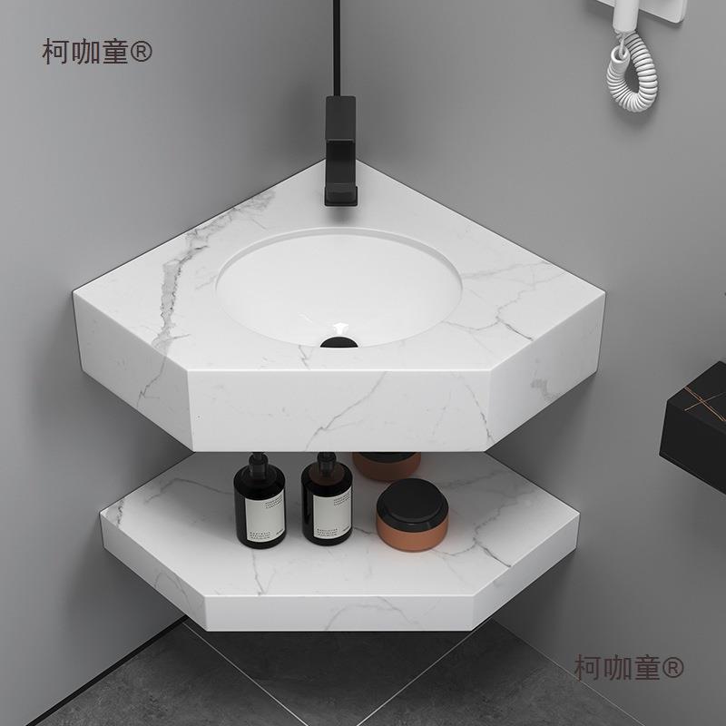 轻632奢岩板三角浴室组合小麦户形转角直角型实木陶瓷柜盆卫生间