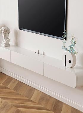 A用6现代简约挂小户型白色奶油风壁式T悬空实木电视柜客厅WND家窄