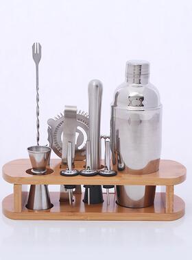 2尾19爆款不锈钢调酒器壶套装酒0吧鸡JET酒摇酒工具带木架雪克组