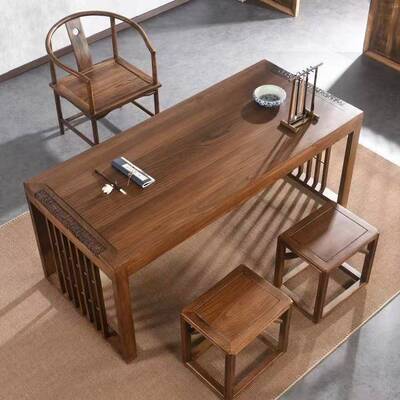 实木书桌老榆大板桌茶桌新木中式书房画OWC写案书法长桌客厅茶字