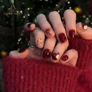 平安喜乐小苹果短款 手工穿戴甲新款 可拆卸美甲 平安红果