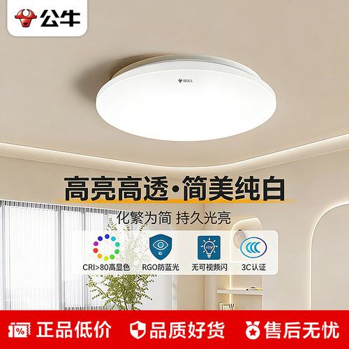 公牛全白吸顶灯极简面包灯