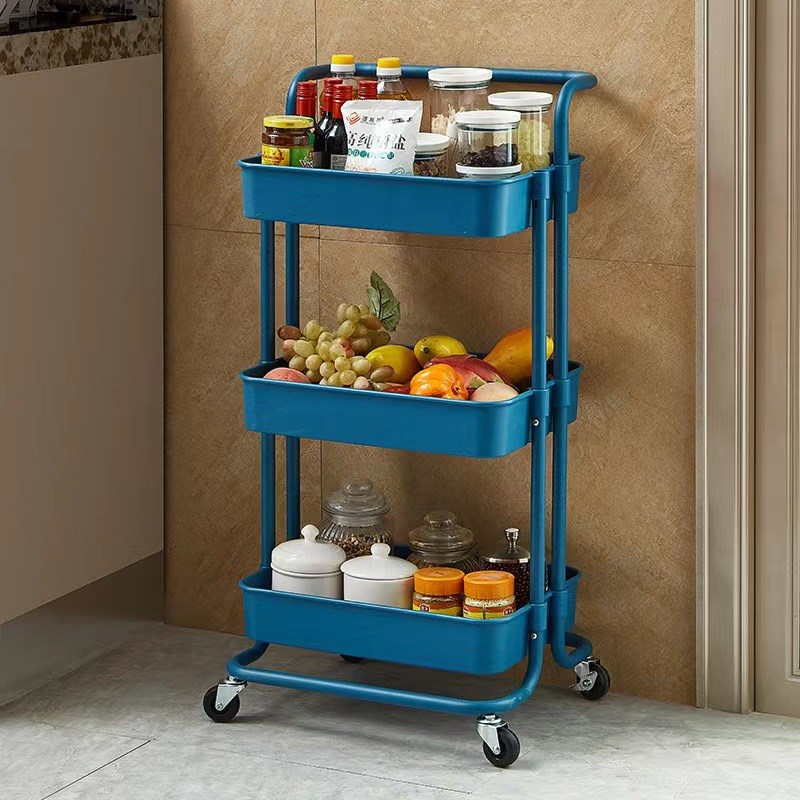 万向轮厨房收纳手推车铁架塑料筐置物架家用浴室落地置物架