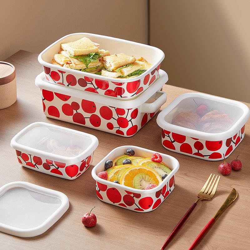 炊大皇珐瑯搪瓷保鲜盒食品级收纳盒便当盒方形碗饭盒厨房套组家用