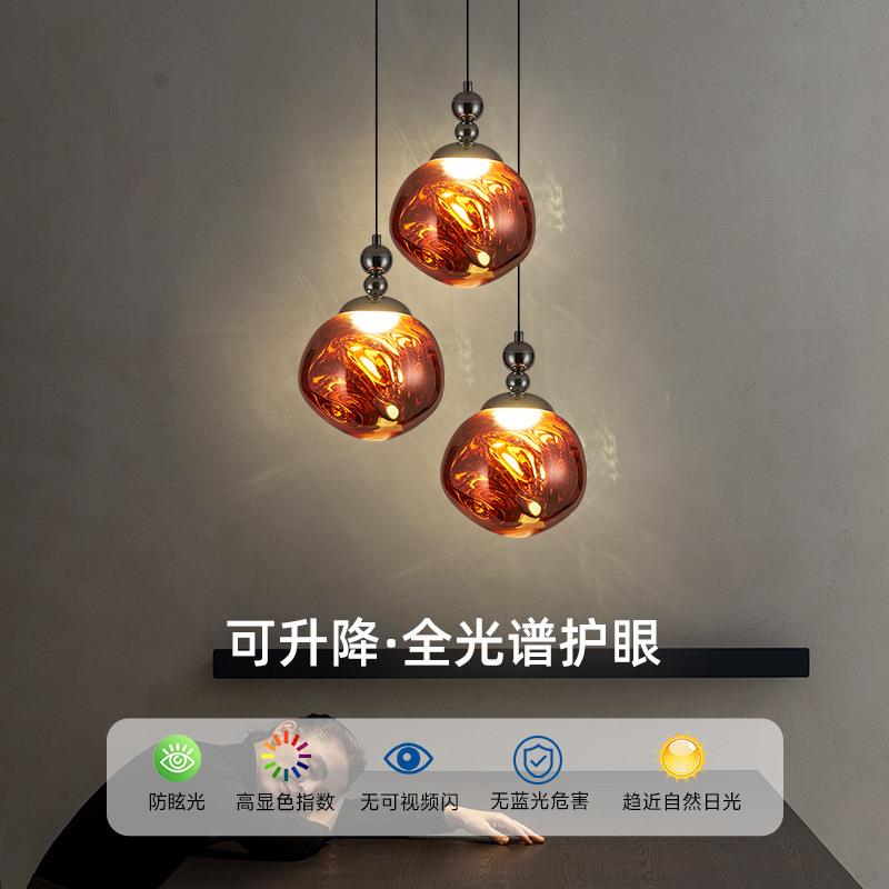 升降悬停挑熔岩42053灯客厅大厅别墅计师l吊of设t空复式楼梯间灯