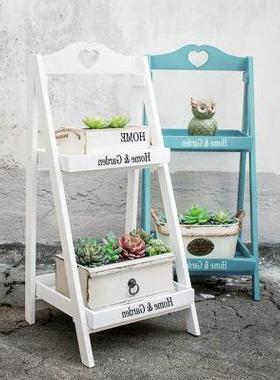 美式乡村复古木列质花架阶多层51522道阳台花园陈架子花店摆梯件