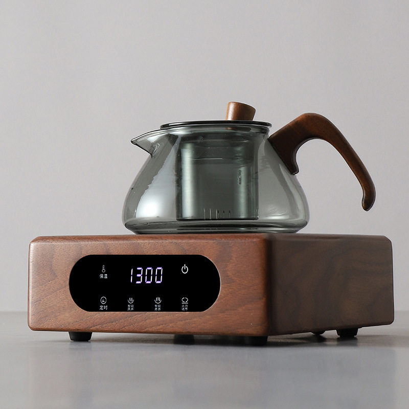 新款玻璃壶北美黑胡桃实木电陶炉茶炉煮茶器具电热炉触摸数码款