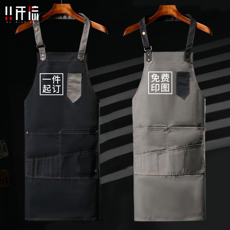 布款围裙耐穿LOO字美发印美甲理TM-65139发店发帆型师工G作服男女