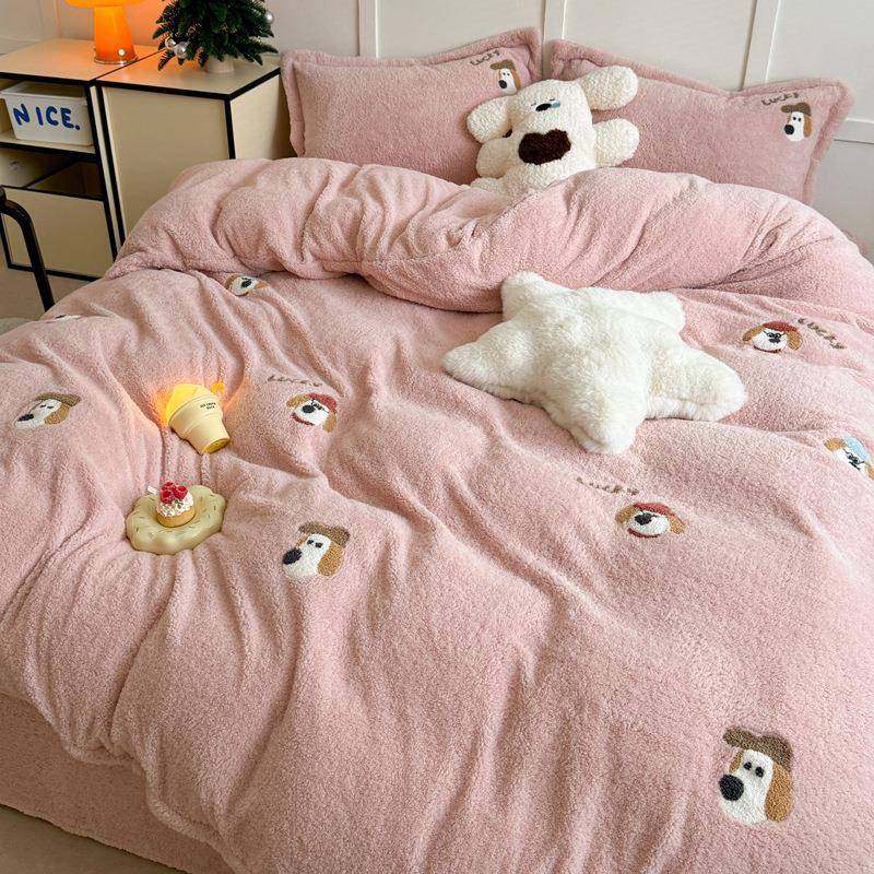 秋冬款加迪厚保LL暖泰绒毛巾绣学四件套生小床三新件套床单被套
