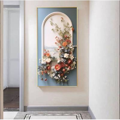 入户玄关装饰画走廊进门挂画竖版3d立体墙上植物花卉创意浪漫温馨图片