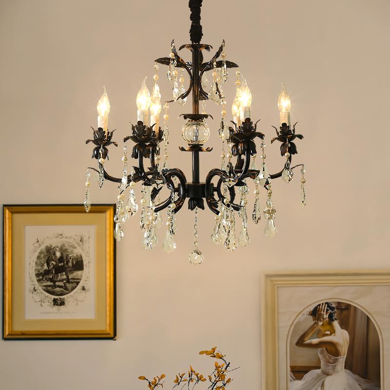 主法式南复古黑色水晶灯吊客厅灯大453气美式蜡烛灯个性艺术洋餐