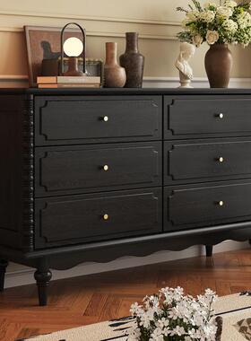 法户式古实木六斗复柜古美式小型卧室ZNM床尾储物柜中黑色白蜡玄