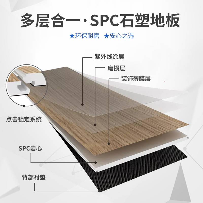 spc石塑锁扣地板8mm木纹卡扣式耐磨石晶地板商铺家用家装加厚防水