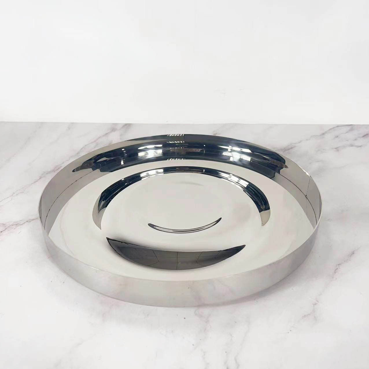 简约现代不锈钢圆形镜面托盘