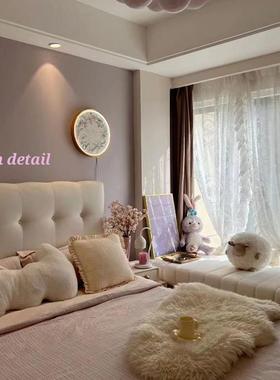 双法油式奶复古布艺床1.8米儿童床白色轻奢RFD主卧美式人风实木床