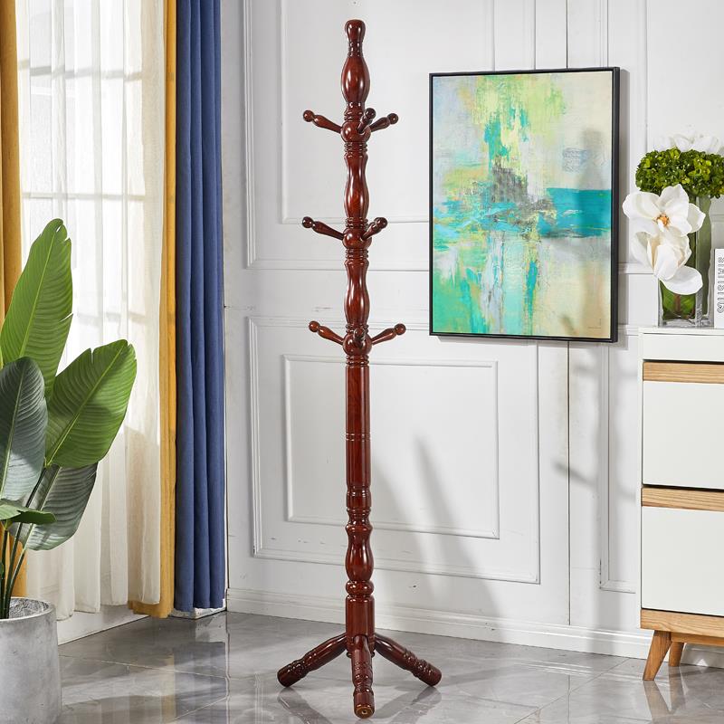 L实木衣室帽式架I1513落地挂衣架欧立式杆家用内卧室房间转角挂衣