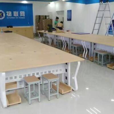 厂家 电教室钢木结合单人双人电脑桌 学校机房微机室电脑桌