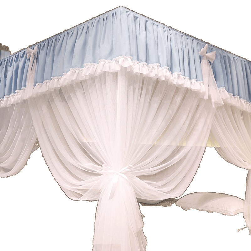 公主风蚊帐家用新款2023蕾丝花边宫廷风加密加厚卧室落地支架纹帐