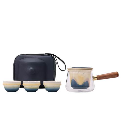 企业印制logo便携式旅行茶具小套装户外露营出差快客杯一壶三杯