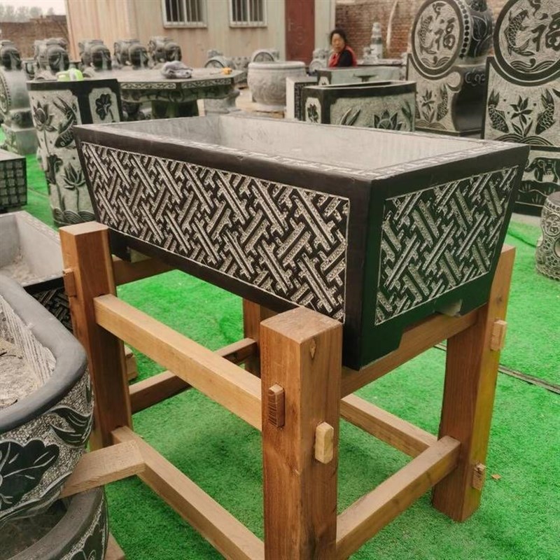 石雕鱼缸青石仿古花盆庭院户外流水石槽花盆荷花缸养鱼造景石头缸