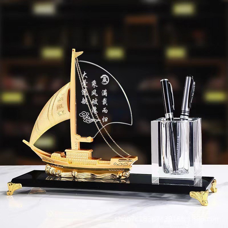 一帆风顺帆帆船笔筒摆件办公室桌面装饰品公司开业前台礼品纪念品