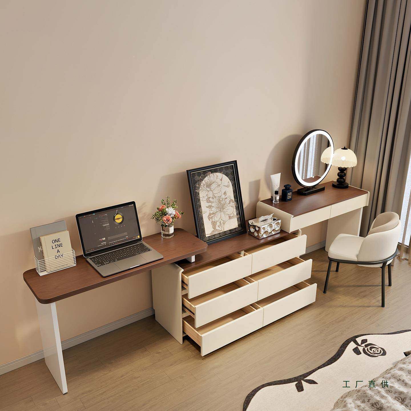 梳妆台斗柜一体书桌转卧室简约现代电脑实木床尾ZLL妆柜角桌化收