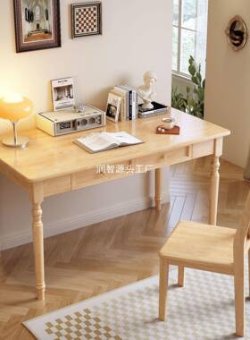 实成木美式书桌灰色黑色古家办用书房RZMCQEGP卧室法式复小户型人