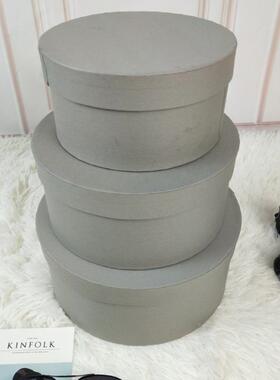 圆柜形储硬纸板小无品牌/物盒收盒纳书柜衣柜展示摆件灰色白色米