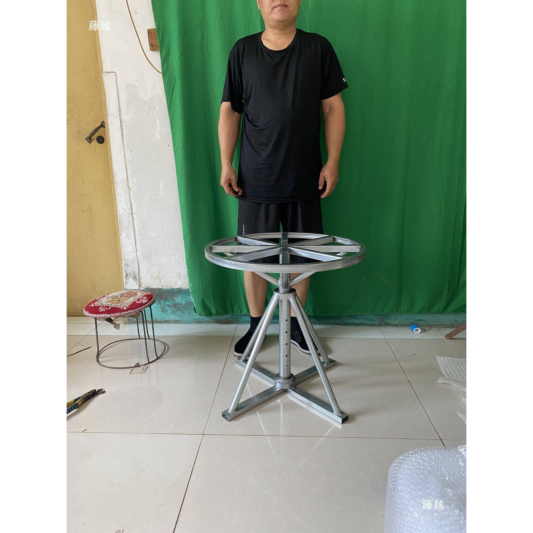 圆形转工作台漆打架子不喷锈钢面包桌手动转盘伸缩PDL移旋动转台