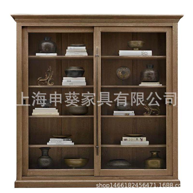 法式复古RH玻玻两门柜美134式璃乡村木书柜移实门璃书橱文件柜餐,住宅家具,书架,淘宝优惠券,粉丝福利购,淘宝优惠卷