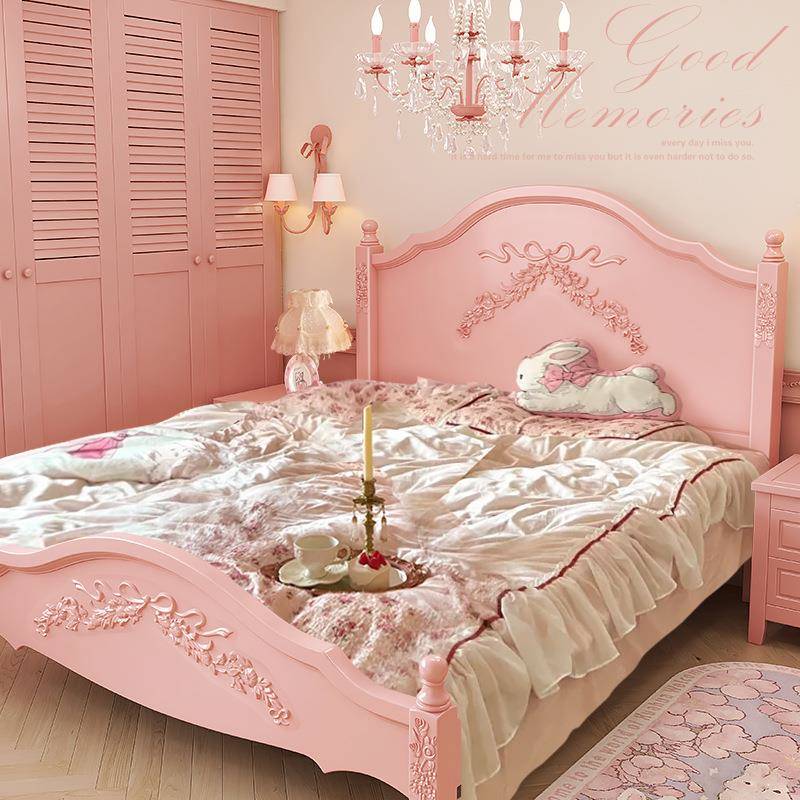 法式木床8粉色公实主床孩卧室1.米1.5m双78512408人女复古欧式雕