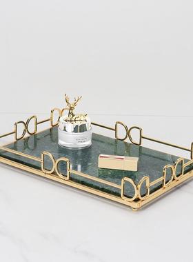 现代大理创石金属框洗托盘意用客厅浴RJB家室洗手台化妆漱用品置