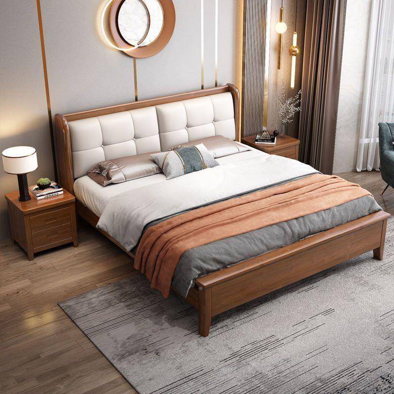 卧室胡桃木实木床新大式主卧1.床8米x2米双人XIE1.5米软包中豪华