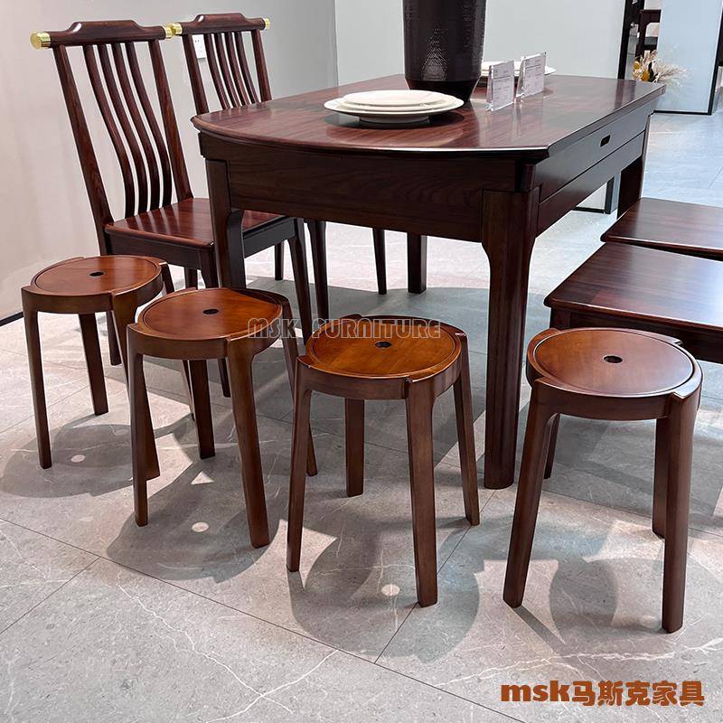 0J可叠放木凳实风车凳圆凳用家用现代实简UYJ约餐凳胶橡木白蜡木