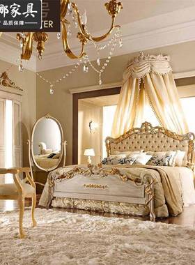 花华欧KZL式别墅卧室家具大小户型卧主实木雕布艺拉扣1.8米奢双人