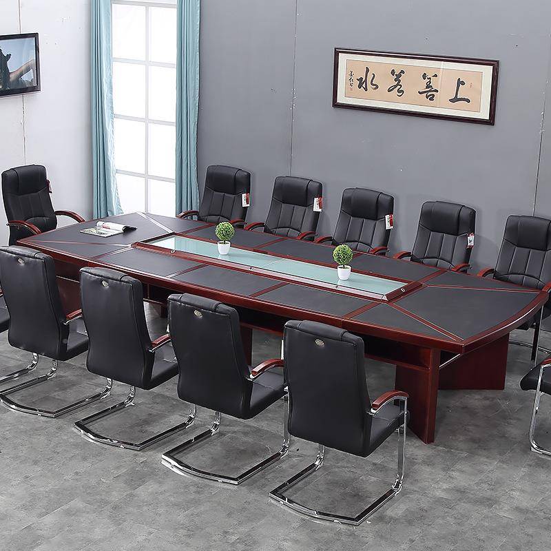 商约务洽谈小型会会议桌长条桌简现代室条ali-6284议形实木皮油漆