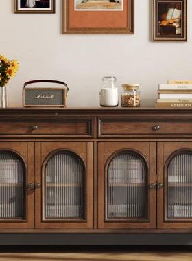 墙美式房乡村实木复古餐边柜小储户型63084厨物柜拱门酒柜一体靠