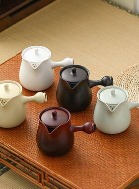 1000ML侧把带盖罐茶陶壶电罐陶炉壶OXK泡茶壶壶烧水明火侧把围炉