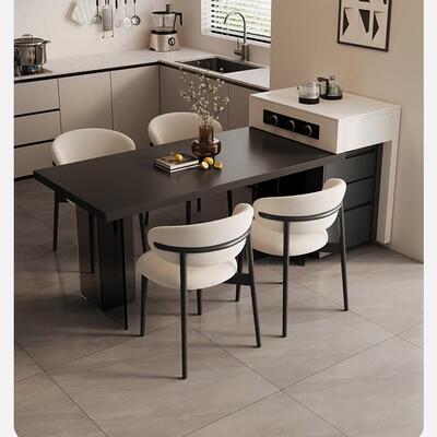 式现代台岛餐桌一体桌家意用高端厨房餐厅黑色岩板GY10115中岛台