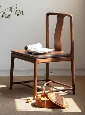 中式实木现GMZ-Z070代简约北黑胡桃木餐背椅老榆木休新美闲家用靠